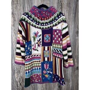 Vintage 90s Marie Y Multicolored Patchwork Sweater LARGE Eclectic Boho Artistic
